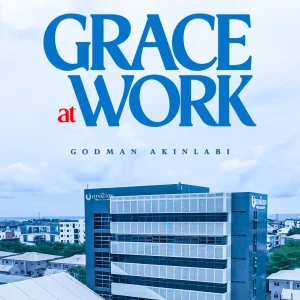 Poster for Elevation Church's 'Grace at Work' with large blue 'GRACE AT WORK' text and church logo above against a blue sky backdrop.